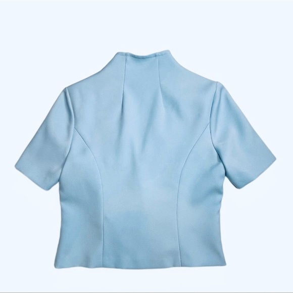 VINTAGE 70s 2-piece skirt SET baby blue matching skirtsuit minimalist workwear - Picture 9 of 10